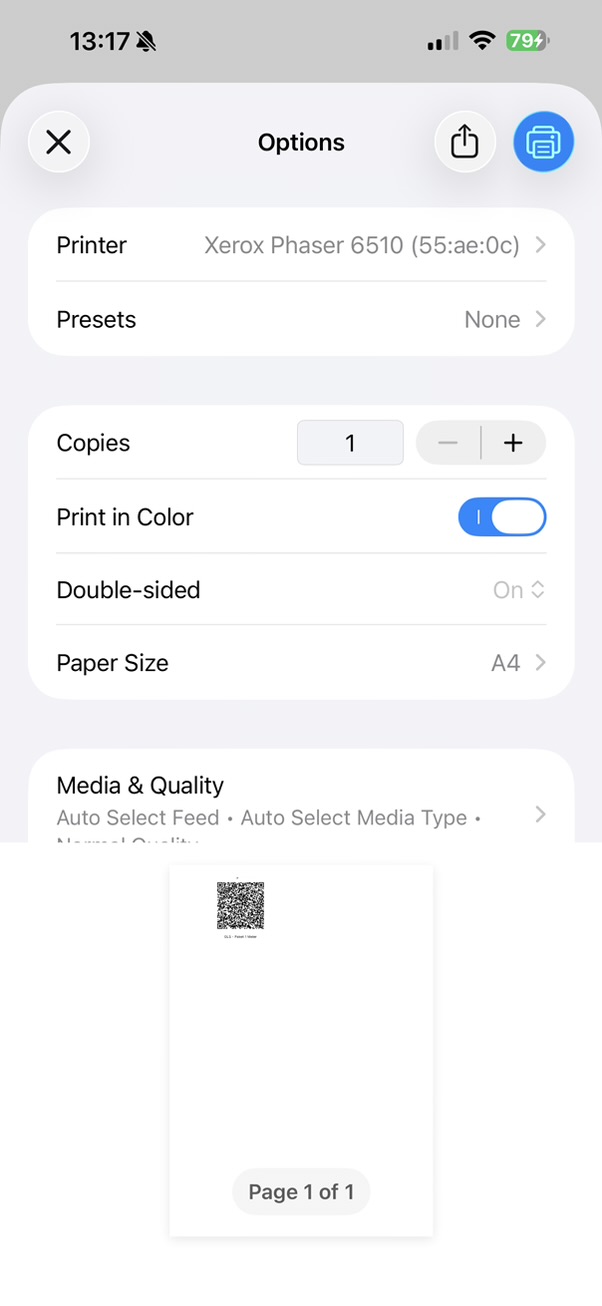 AirPrint dialog